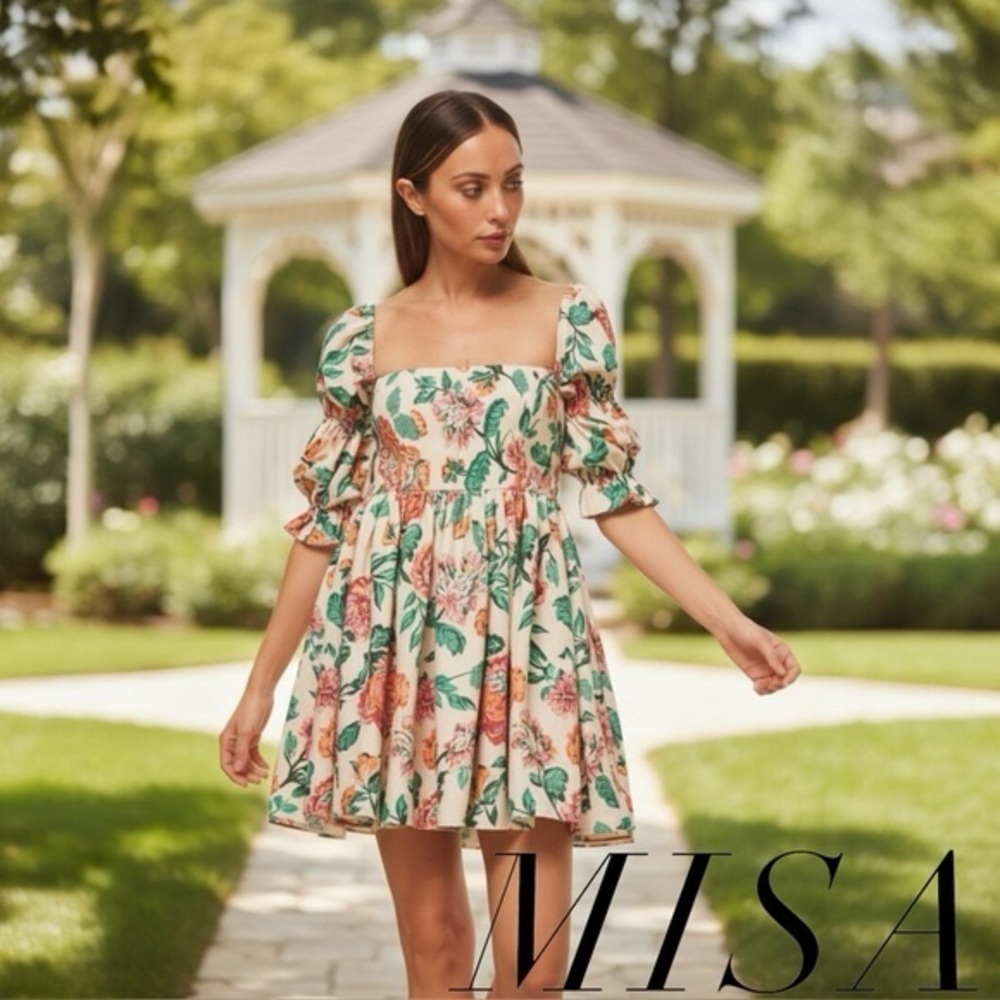 MISA Elegant Floral Long Sleeve Dress
